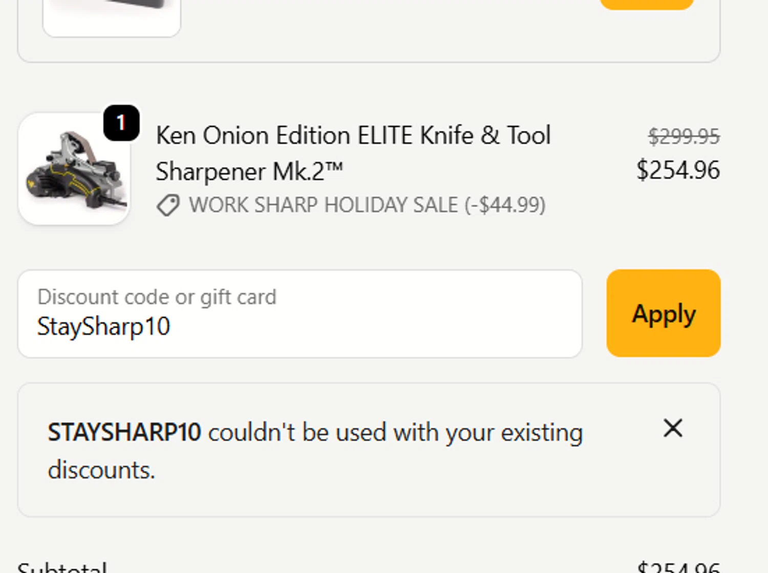 Work Sharp discount code screenshot showing code StaySharp10 applied at Work Sharp checkout page. Uploaded by SimplyCodes community member a2d2c2d211 on Dec 5, 2025