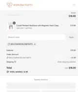 WELCOMEworldnetgifts coupon verification screenshot