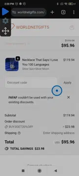 FAFAF coupon verification screenshot
