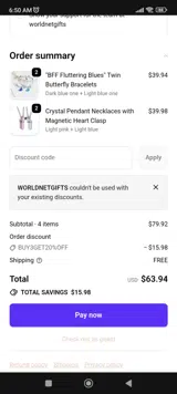 worldnetgifts coupon verification screenshot