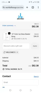 World of Bongs coupon verification screenshot
