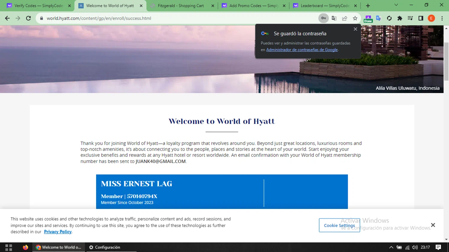 World of Hyatt checkout page showing World of Hyatt promo code box | Screenshot taken by SimplyCodes community member on Oct 14, 2023