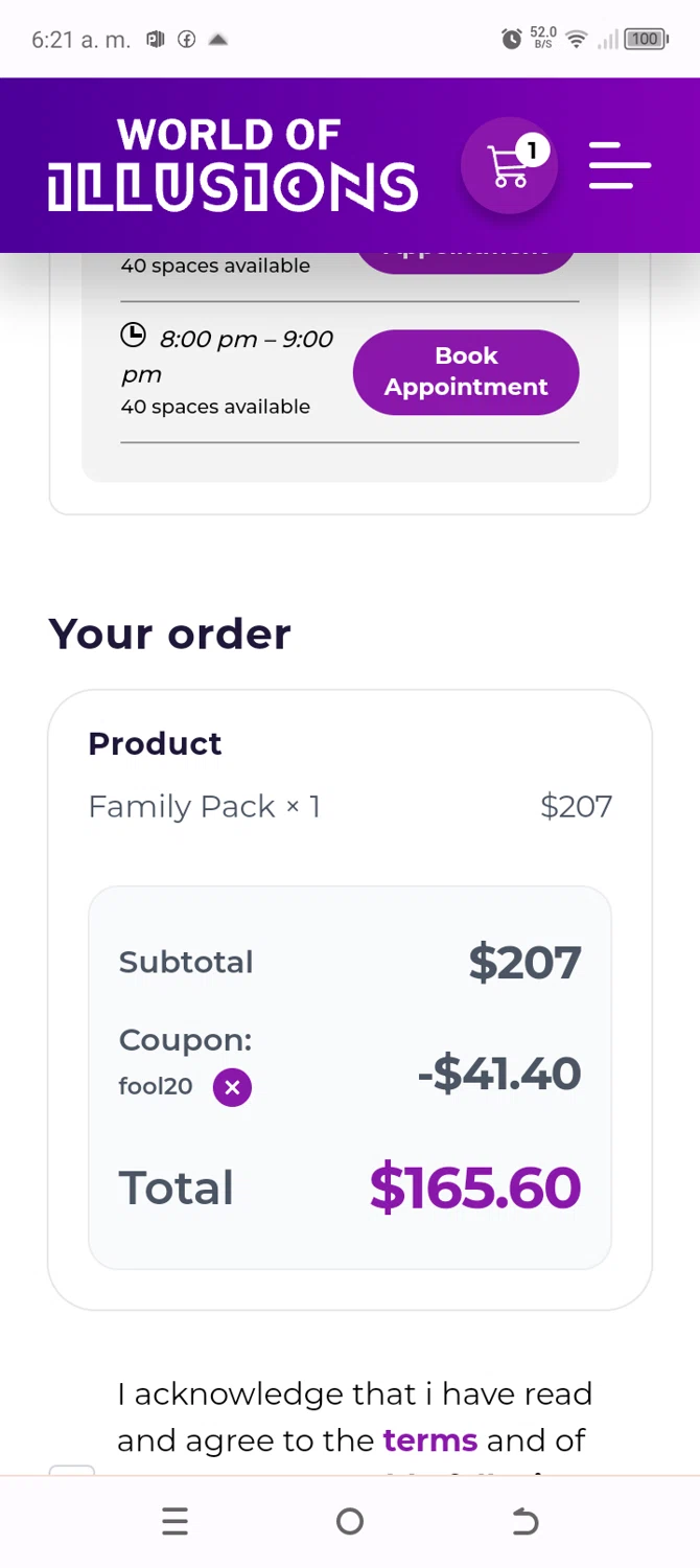 World of Illusions checkout page showing World of Illusions promo code box | Screenshot taken by SimplyCodes community member on Sep 25, 2025