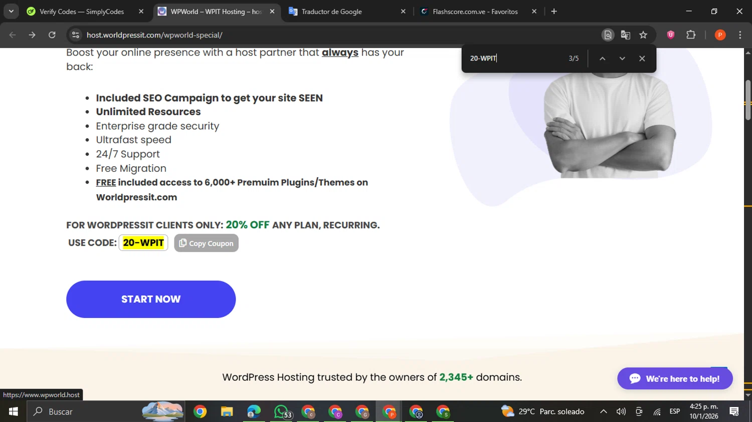 WorldPressIT checkout page showing WorldPressIT coupon code box | Screenshot taken by SimplyCodes community member on Jan 10, 2026
