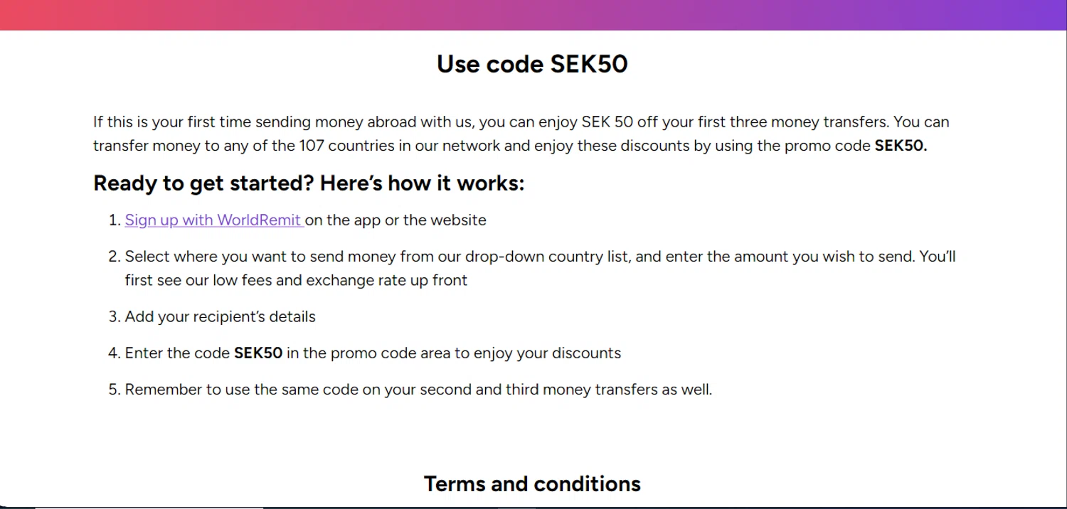 WorldRemit checkout page showing WorldRemit promo code box | Screenshot taken by SimplyCodes community member on Dec 28, 2024