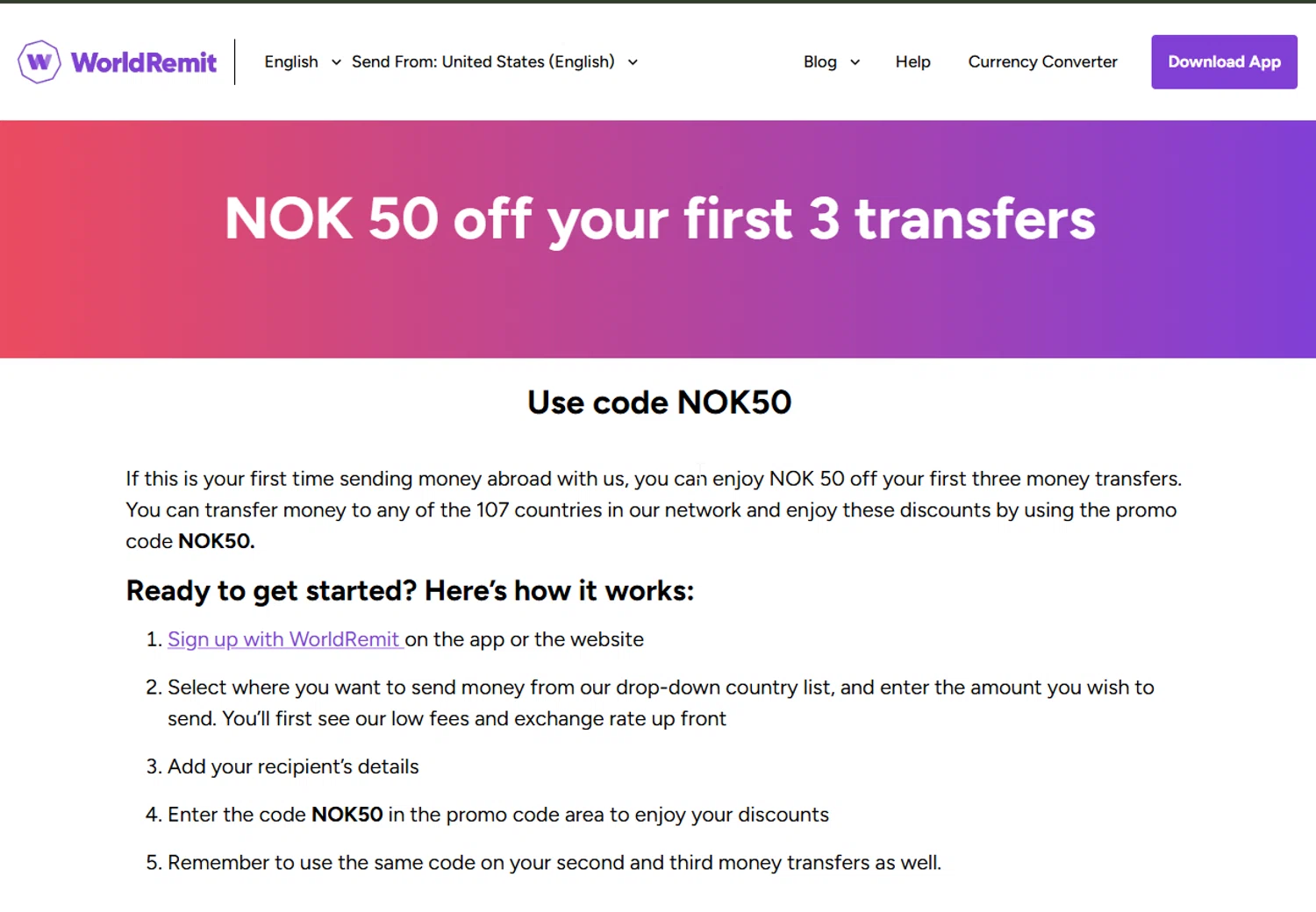 WorldRemit checkout page showing WorldRemit promo code box | Screenshot taken by SimplyCodes community member on Jan 7, 2025