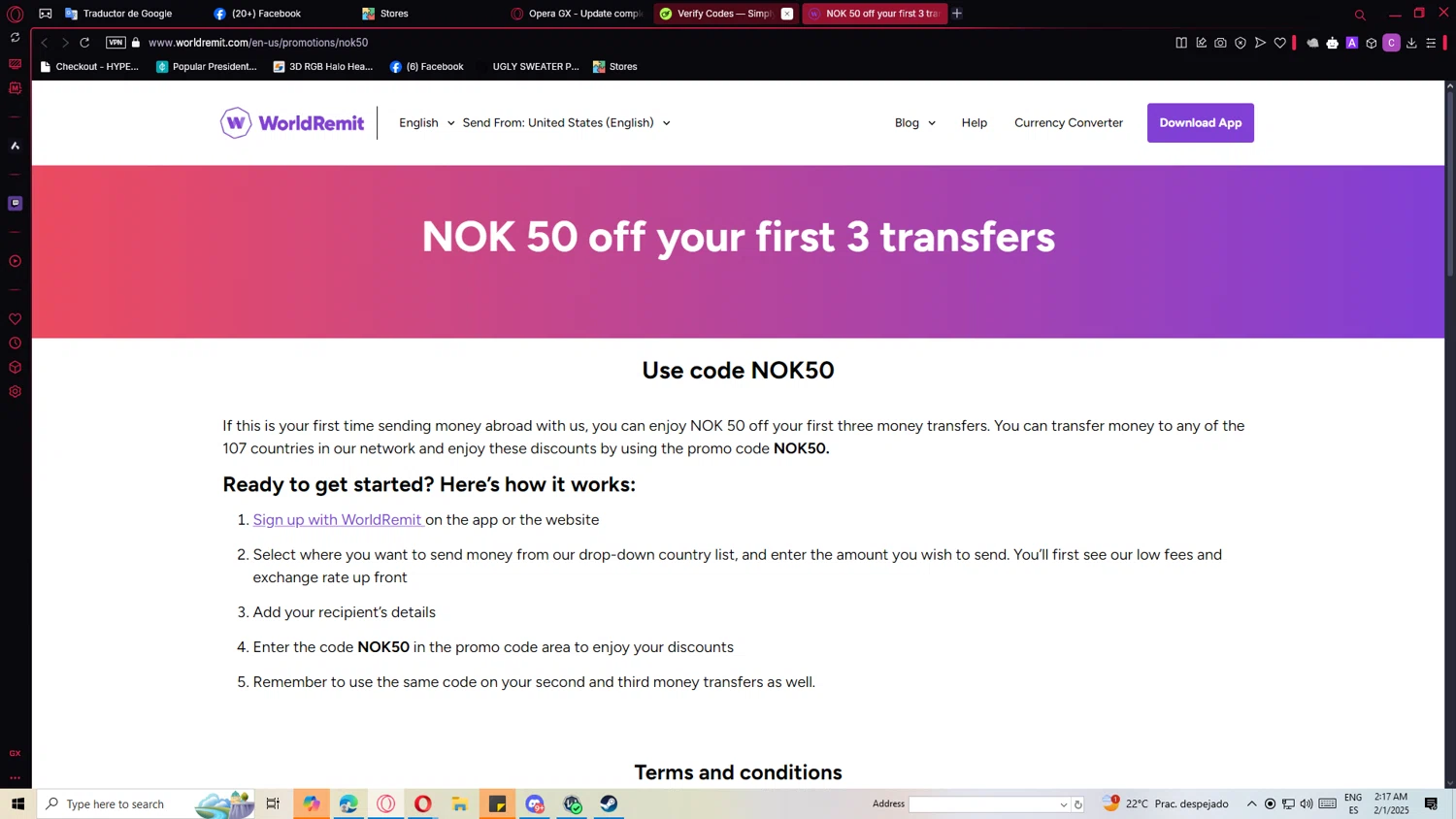 WorldRemit checkout page showing WorldRemit promo code box | Screenshot taken by SimplyCodes community member on Feb 1, 2025