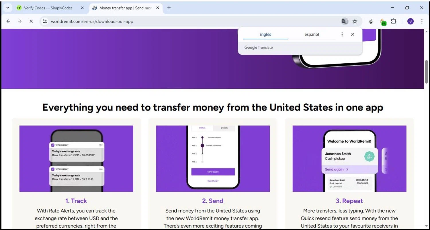 WorldRemit checkout page showing WorldRemit promo code box | Screenshot taken by SimplyCodes community member on Apr 25, 2025