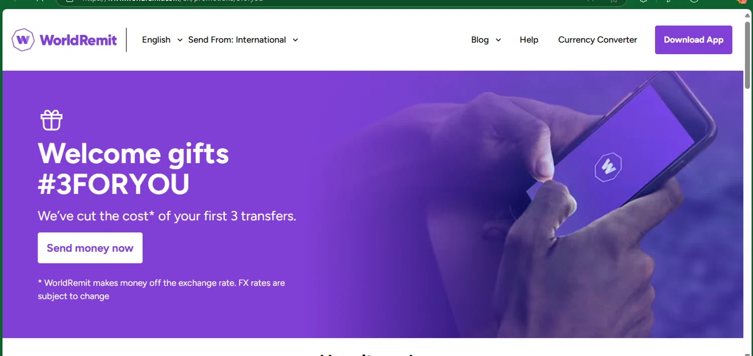 WorldRemit checkout page showing WorldRemit promo code box | Screenshot taken by SimplyCodes community member on Mar 13, 2025