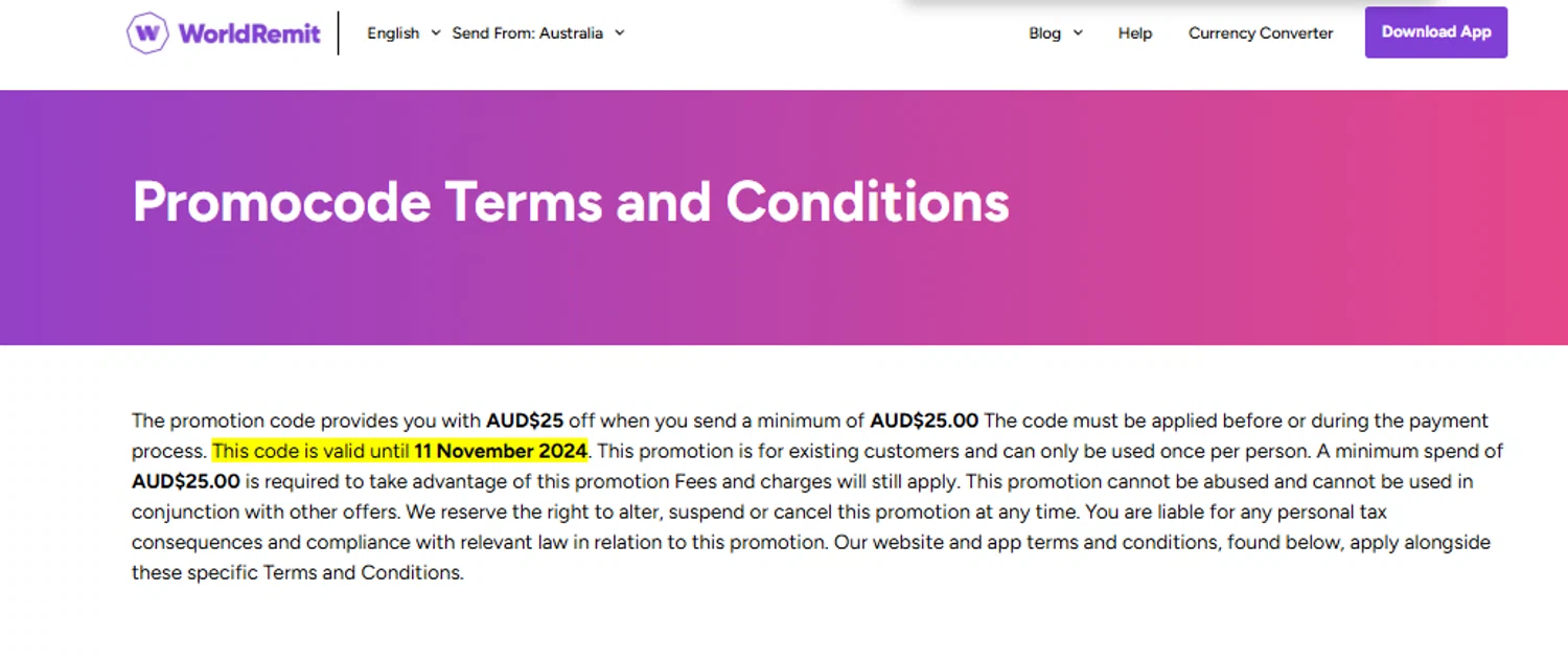 WorldRemit promo code screenshot showing code AUD$25 applied at WorldRemit checkout page. Uploaded by SimplyCodes community member SimplyCVerlie on May 18, 2025