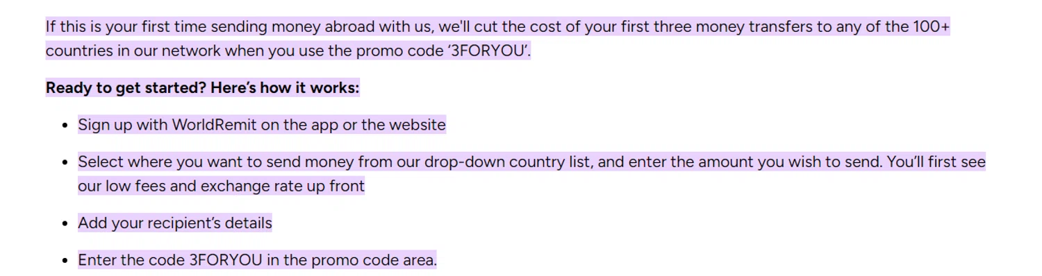 WorldRemit promo code screenshot showing code 3FORYOU applied at WorldRemit checkout page. Uploaded by SimplyCodes community member Enamorado on Jan 21, 2026