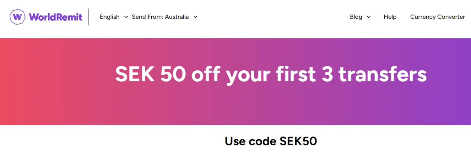 WorldRemit promo code screenshot showing code SEK50 applied at WorldRemit checkout page. Uploaded by SimplyCodes community member RonaldAcunaJr on May 23, 2025