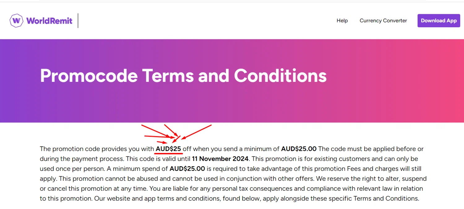 WorldRemit promo code screenshot showing code AUD$25 applied at WorldRemit checkout page. Uploaded by SimplyCodes community member Lyn1991 on May 18, 2025