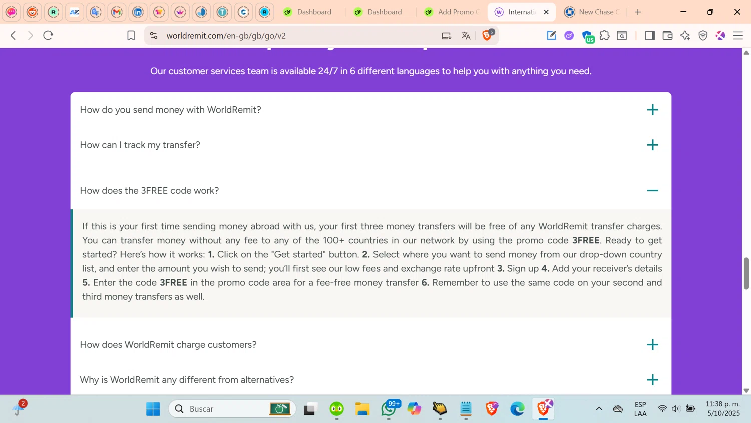 WorldRemit promo code screenshot showing code 3FREE applied at WorldRemit checkout page. Uploaded by SimplyCodes community member cosita on Oct 6, 2025