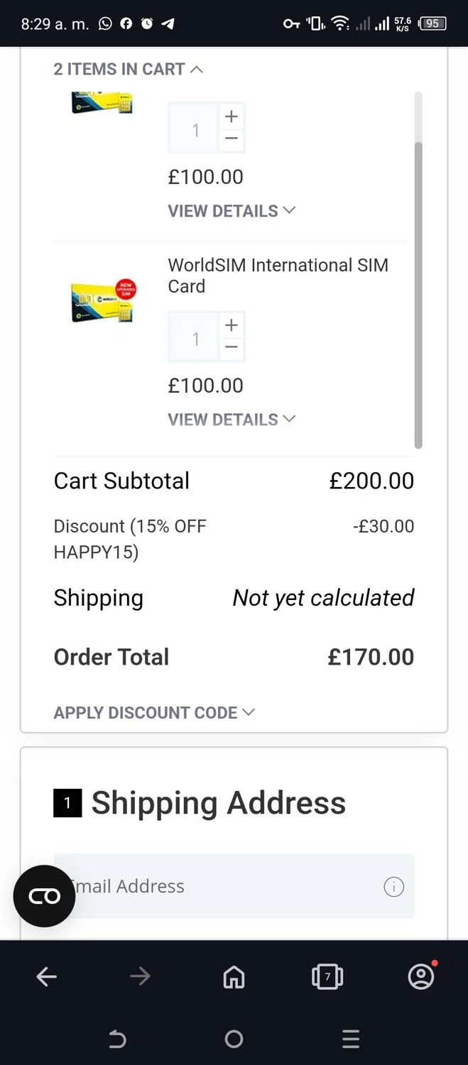 where to use WorldSIM promo code box