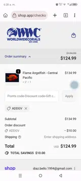 World Wide Corals coupon verification screenshot