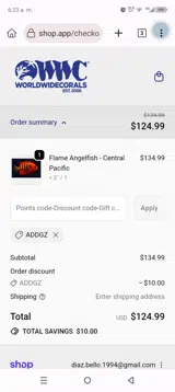 World Wide Corals coupon verification screenshot