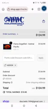 World Wide Corals coupon verification screenshot