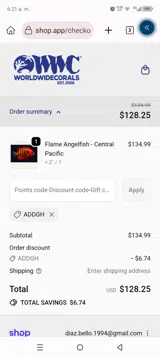 World Wide Corals coupon verification screenshot
