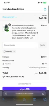 ADDIES coupon verification screenshot