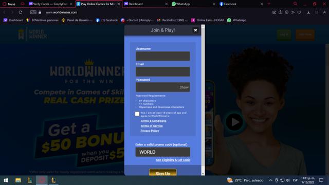 WorldWinner checkout page showing WorldWinner promo code box | Screenshot taken by SimplyCodes community member on Dec 8, 2023