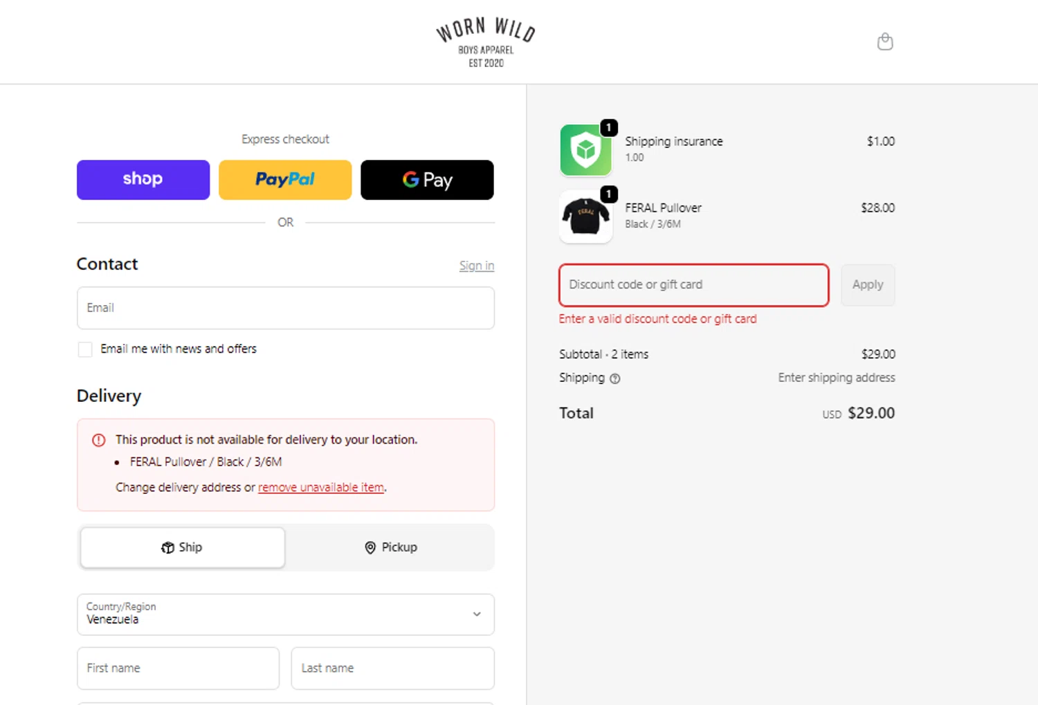 Worn Wild discount code screenshot showing code SANTA applied at Worn Wild checkout page. Uploaded by SimplyCodes community member DealSleuth3125 on Jan 17, 2026