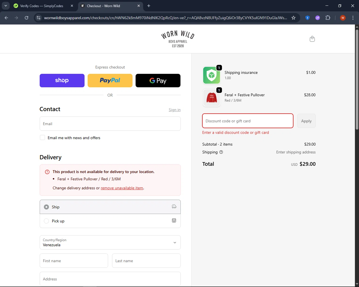 Worn Wild discount code screenshot showing code EXTRA applied at Worn Wild checkout page. Uploaded by SimplyCodes community member CashPro9699 on Dec 4, 2025