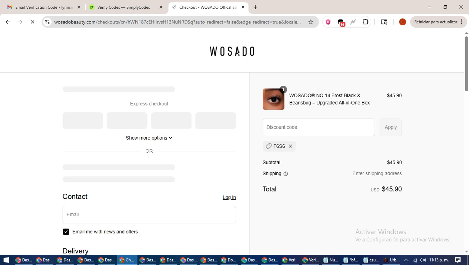 WOSADO discount code screenshot showing code F6S6 applied at WOSADO checkout page. Uploaded by SimplyCodes community member BonusHero9692 on Jul 28, 2025