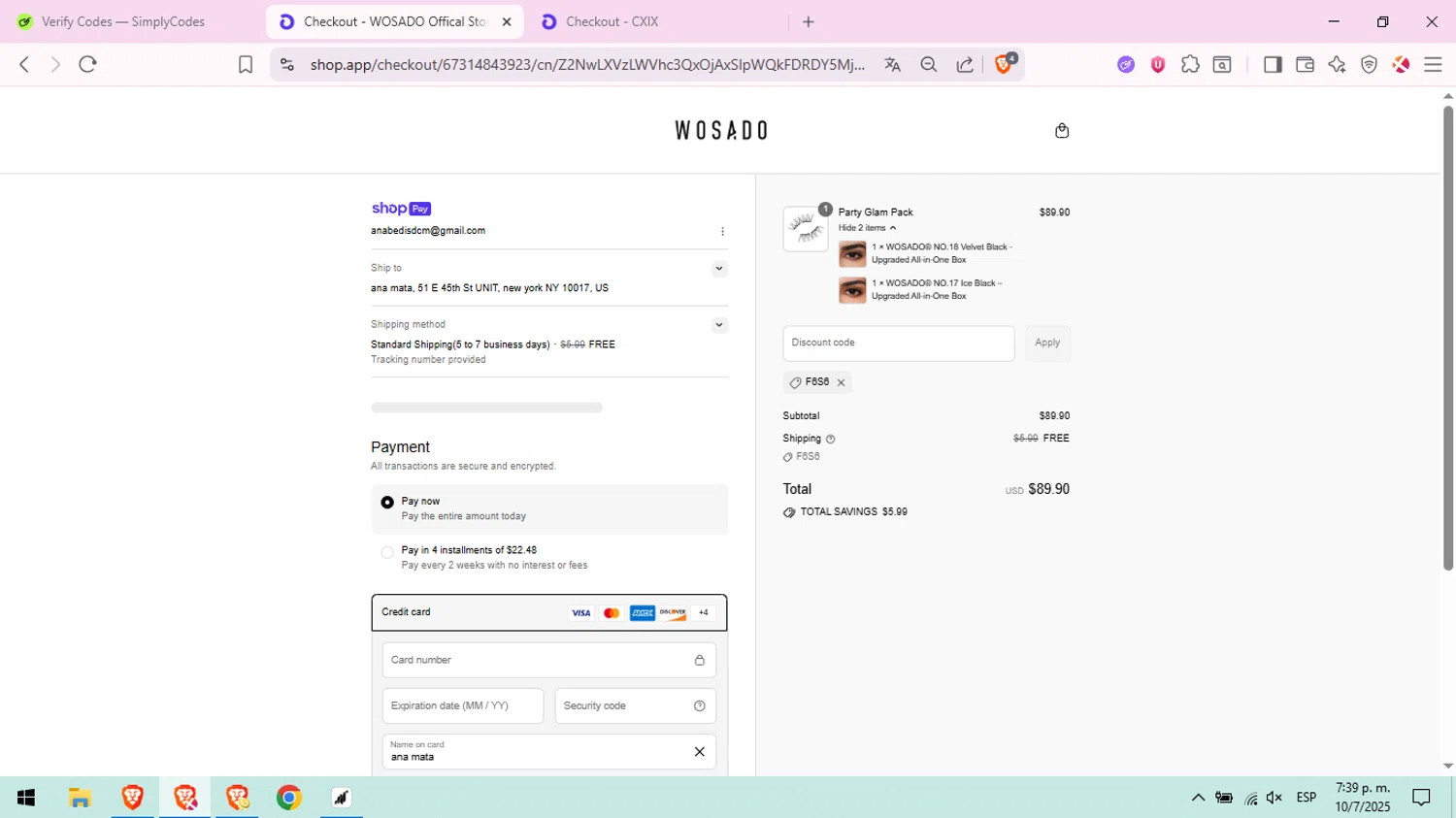 WOSADO discount code screenshot showing code F6S6 applied at WOSADO checkout page. Uploaded by SimplyCodes community member RebateWizard4874 on Jul 10, 2025