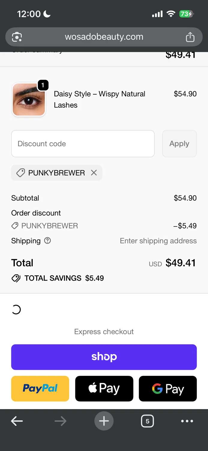 WOSADO discount code screenshot showing code punkybrewer applied at WOSADO checkout page. Uploaded by SimplyCodes community member luissdbv1 on Nov 4, 2025