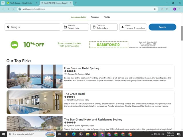 Wotif.com checkout page showing Wotif.com promo code box | Screenshot taken by SimplyCodes community member on Sep 8, 2025