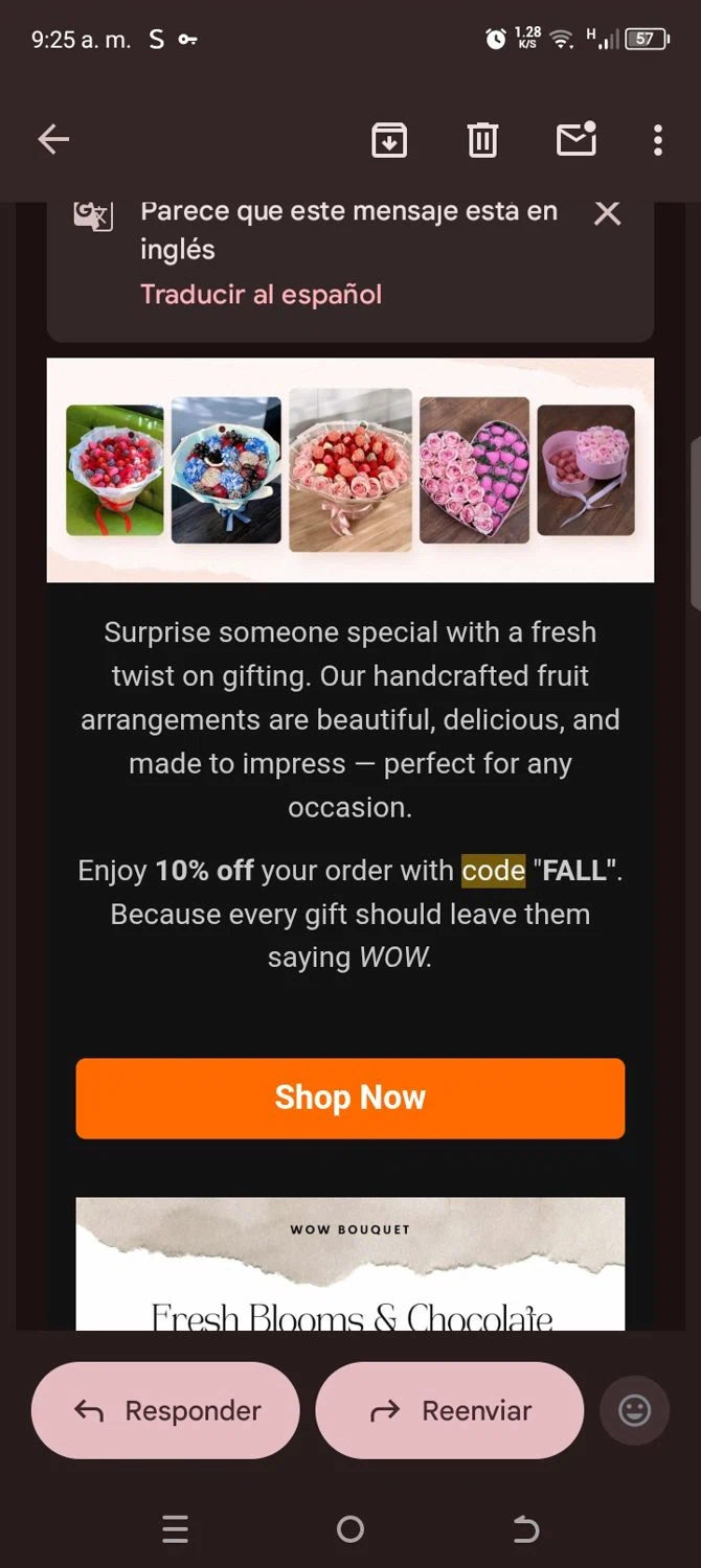 Wow Bouquet coupon code screenshot showing code Fall applied at Wow Bouquet checkout page. Uploaded by SimplyCodes community member kellymoreno on Oct 30, 2025