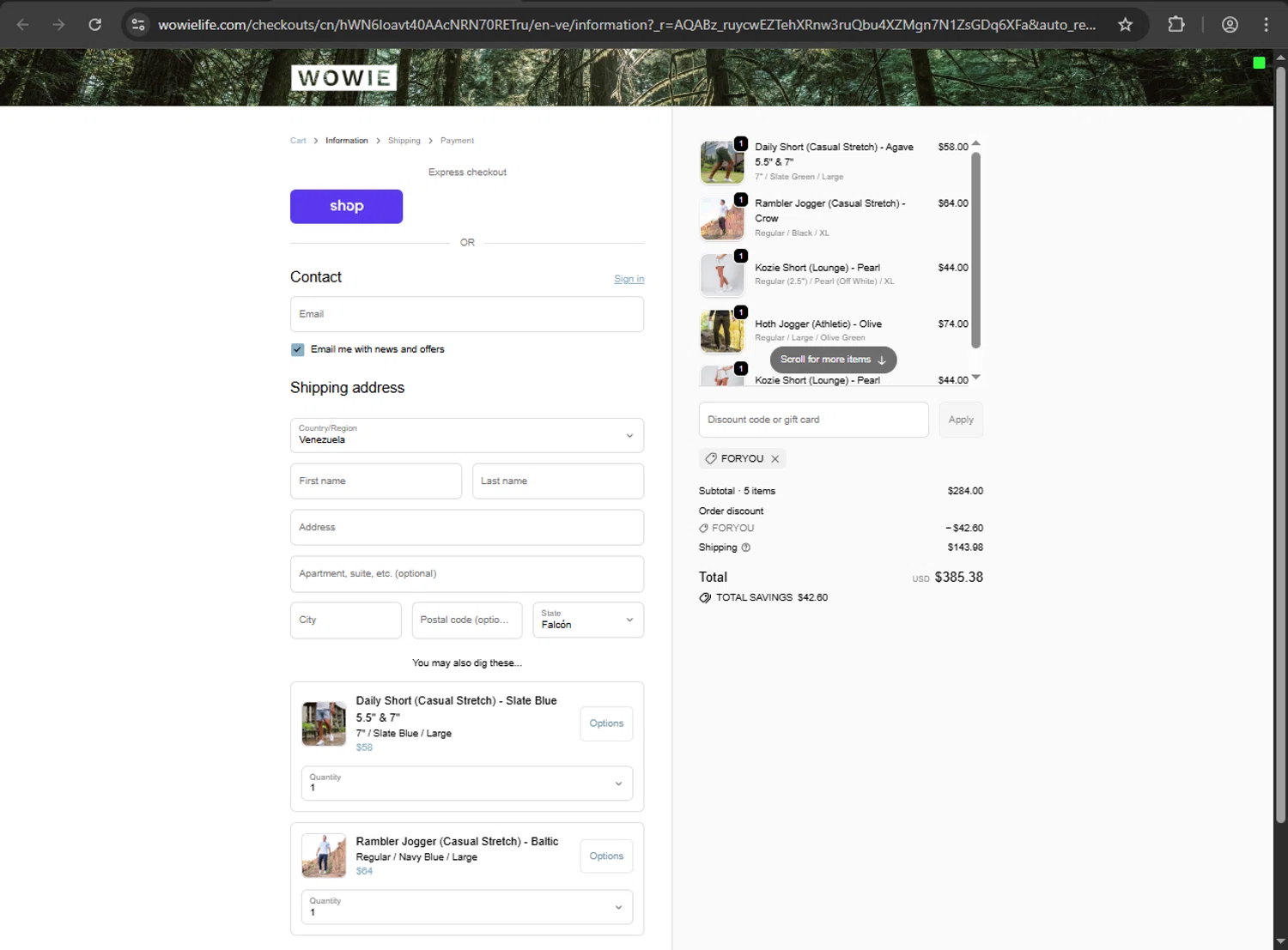 Wowie discount code screenshot showing code FORYOU applied at Wowie checkout page. Uploaded by SimplyCodes community member RINITOSHI on Dec 11, 2025
