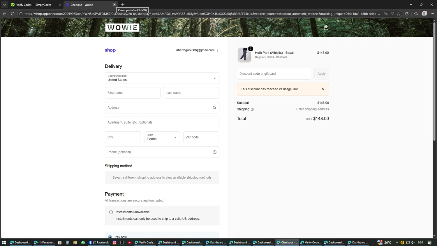 Wowie discount code screenshot showing code RETURN-8S9F6KJP applied at Wowie checkout page. Uploaded by SimplyCodes community member SAKURA on Feb 16, 2026