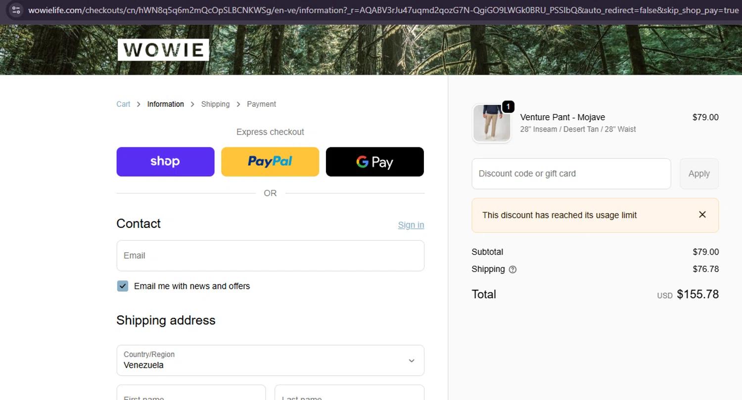 Wowie discount code screenshot showing code RETURN-8S9F6KJP applied at Wowie checkout page. Uploaded by SimplyCodes community member Samu10 on Feb 16, 2026