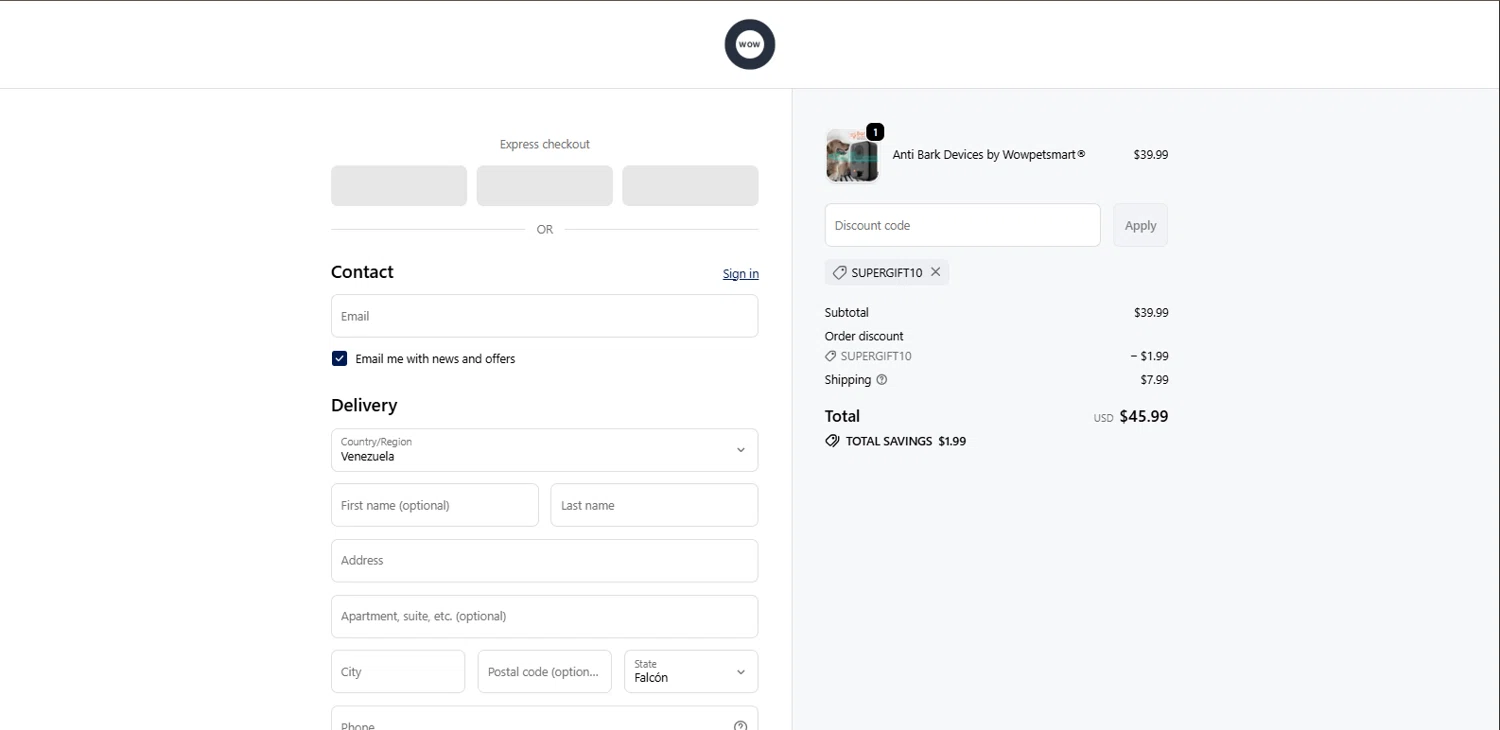 Wowpetsmart discount code screenshot showing code supergift10 applied at Wowpetsmart checkout page. Uploaded by SimplyCodes community member BrillianteMaestro892 on Dec 20, 2025