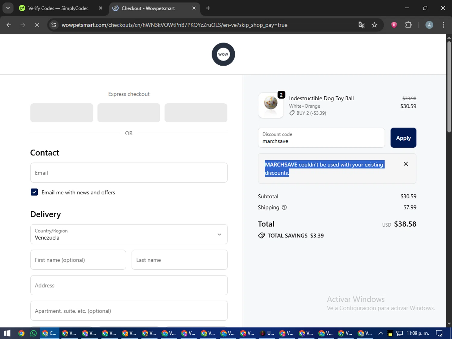 Wowpetsmart discount code screenshot showing code marchsave applied at Wowpetsmart checkout page. Uploaded by SimplyCodes community member trippieredd on Oct 5, 2025