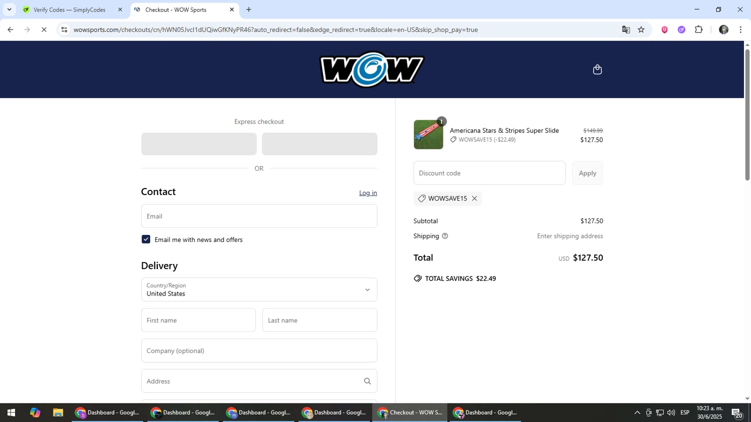 WOW Sports discount code screenshot showing code WOWSAVE15 applied at WOW Sports checkout page. Uploaded by SimplyCodes community member CleverLynx6871 on Jun 30, 2025