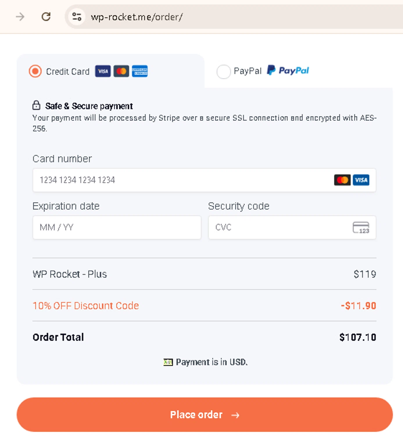 WP Rocket coupon code screenshot showing code letscreatewpr10 applied at WP Rocket checkout page. Uploaded by SimplyCodes community member AMANDA2681 on Nov 10, 2025