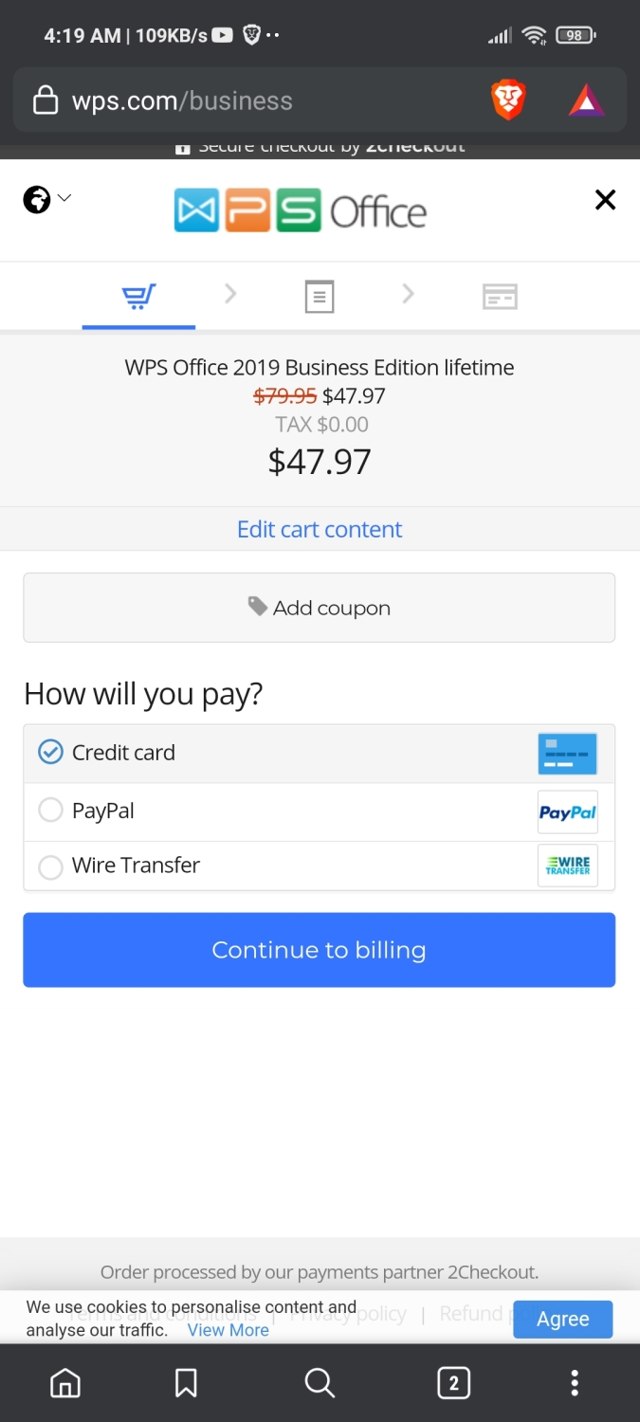 WPS checkout page showing WPS discount code box | Screenshot taken by SimplyCodes community member on Mar 20, 2021