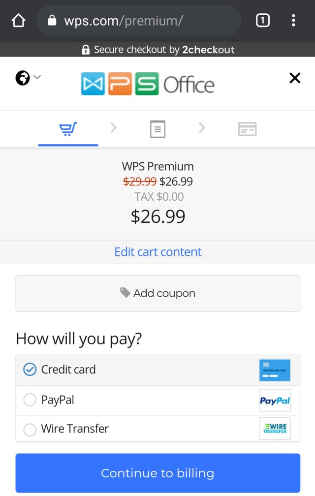 WPS checkout page showing WPS discount code box | Screenshot taken by SimplyCodes community member on Mar 11, 2021