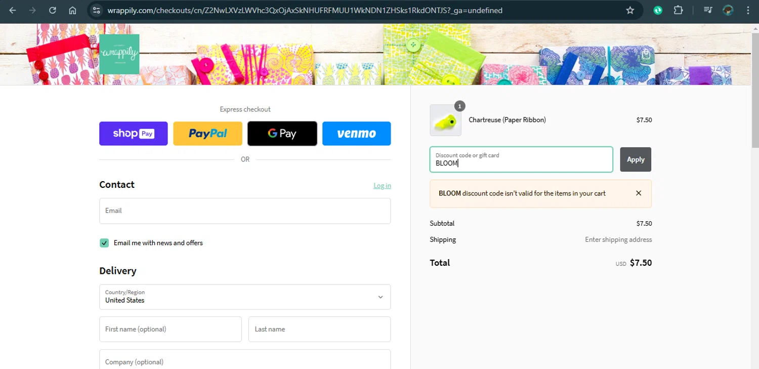 where to use Wrappily promo code box