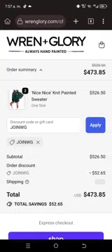 JOINWG coupon verification screenshot