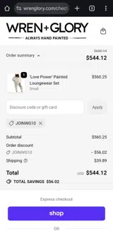 JOINWG10 coupon verification screenshot