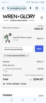 OHHEYAMANDARENEE coupon verification screenshot