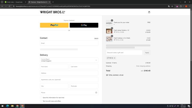 Wright Brothers checkout page showing Wright Brothers discount code box | Screenshot taken by SimplyCodes community member on Feb 19, 2025