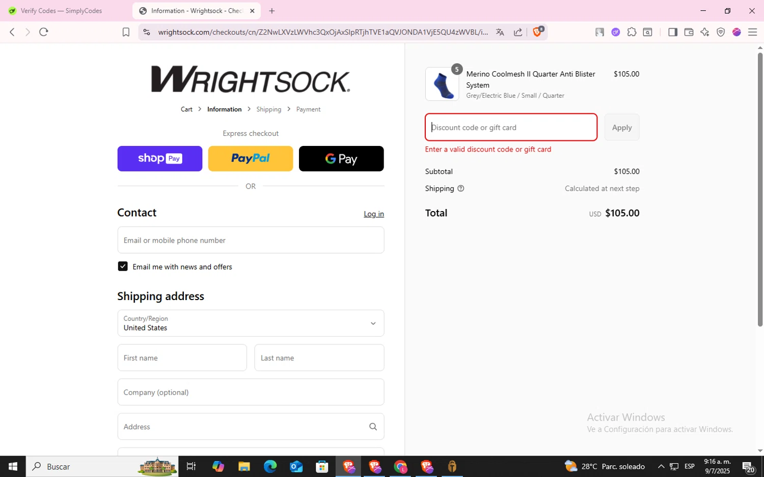 Wrightsock discount code screenshot showing code JULY4 applied at Wrightsock checkout page. Uploaded by SimplyCodes community member CodeLynx5272 on Jul 9, 2025