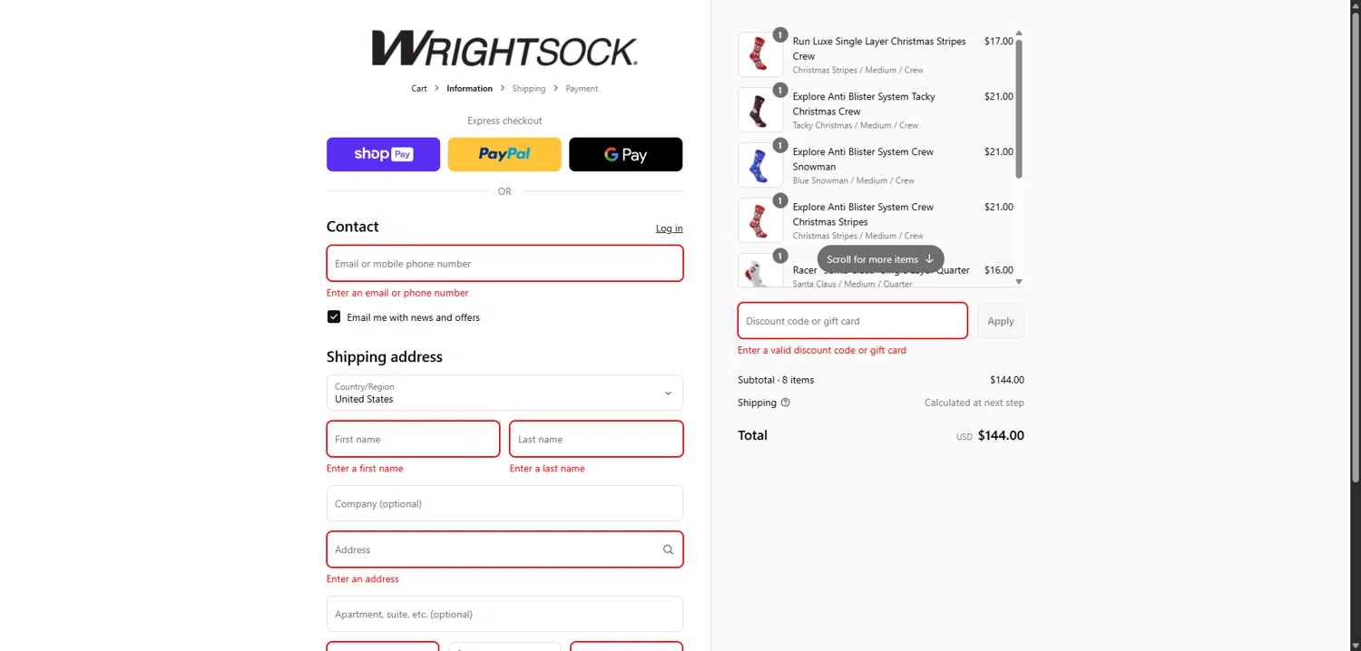 Wrightsock discount code screenshot showing code XMASNJULY applied at Wrightsock checkout page. Uploaded by SimplyCodes community member TreasureScholar8716 on Aug 4, 2025