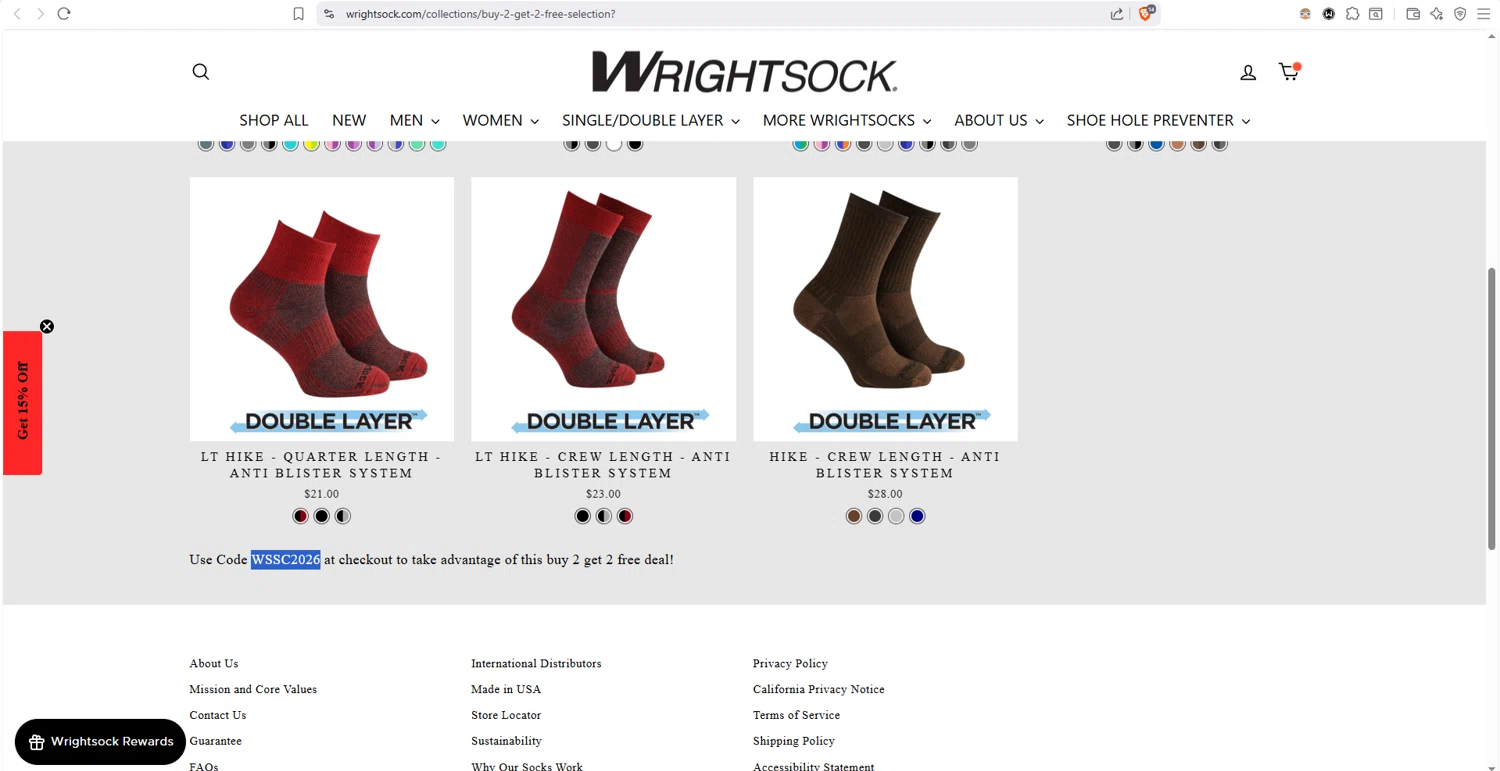 Wrightsock checkout page showing Wrightsock discount code box | Screenshot taken by SimplyCodes community member on Feb 12, 2026