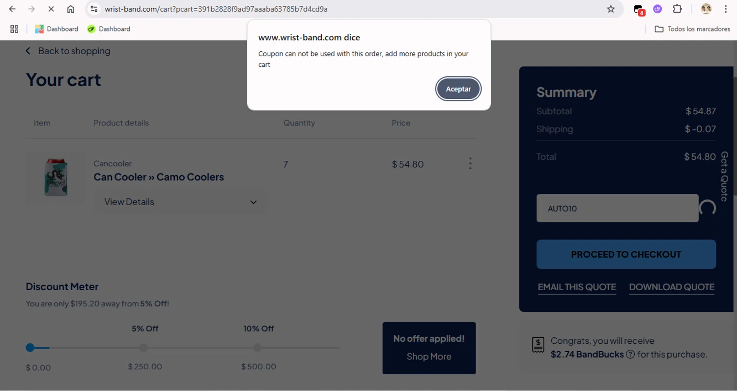Wrist-Band.Com promo code screenshot showing code AUTO10 applied at Wrist-Band.Com checkout page. Uploaded by SimplyCodes community member FrugalFox6593 on Jun 24, 2025